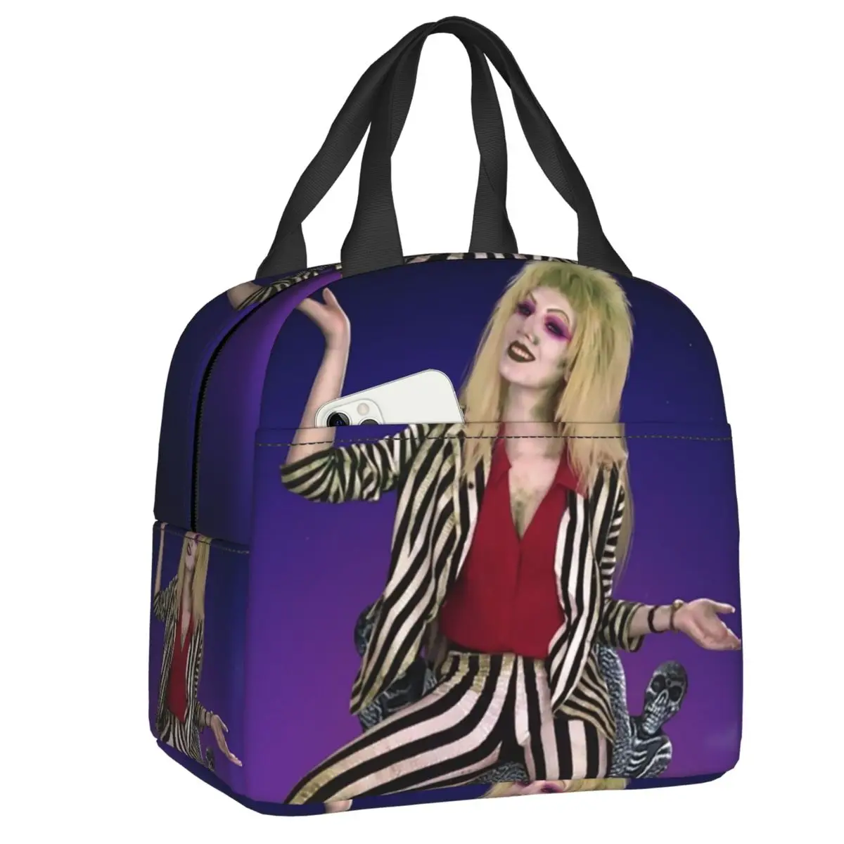 

Beetlejuice Cosplay Print Resuable Lunch Box Women Multifunction Tim Kennedy Movie Cooler Thermal Food Insulated Lunch Bag