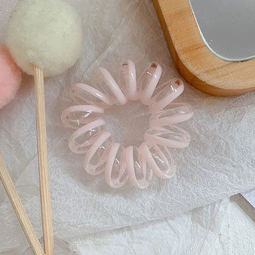

1pcs Women Thin Colorful Pink Elastic Plastic Rubber Telephone Cord Wire No Crease Hair Ties Scrunchies Hair Ring Band