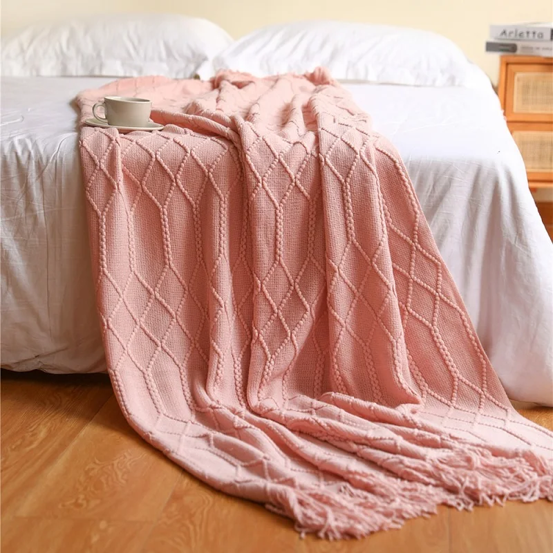

Вязаное одеяло, однотонное вафельное тисненое одеяло, скандинавские декоративные одеяла для дивана, кровати, крупные Вязаные пледы