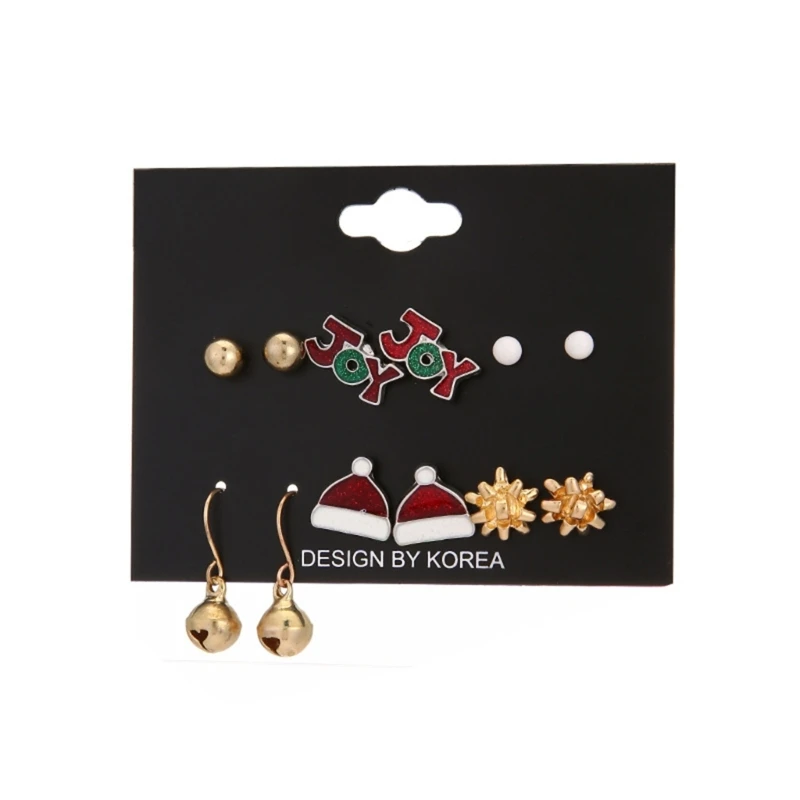 

6 Pair Christmas Earrings Girls Cute Ear Studs Holiday Gift Dropshipping