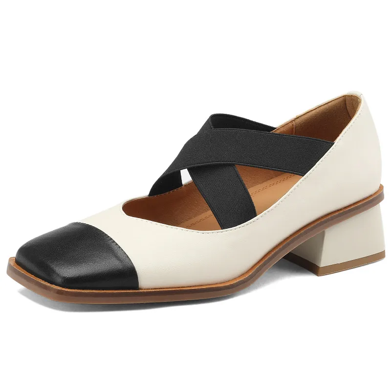 

Туфли-лодочки женские весенне-летние из натуральной кожи с квадратным носком