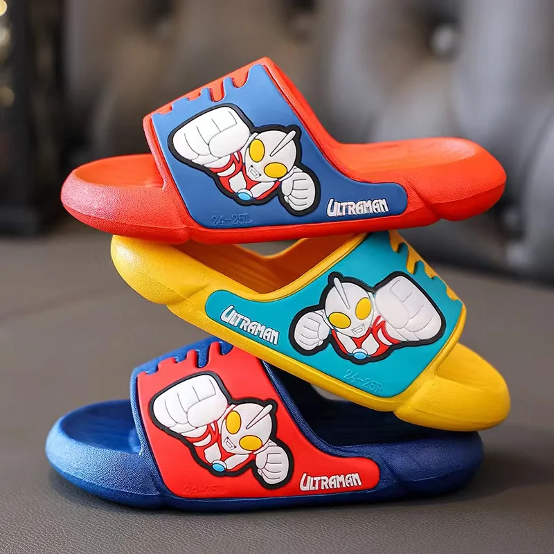 Congme Kids Slippers Boys Cute Cartoon U ltraman Anti-slip Slippers for Children Lightweight Beach Shoes