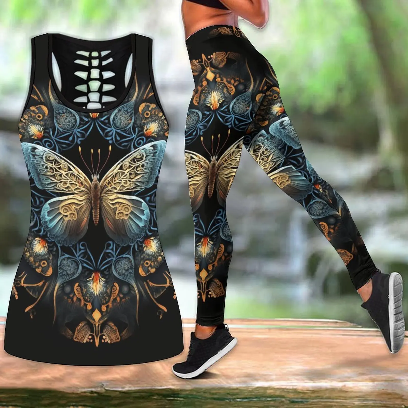 

Women's Summer Fashion Butterfly Mandala Print Tank Top Leggings