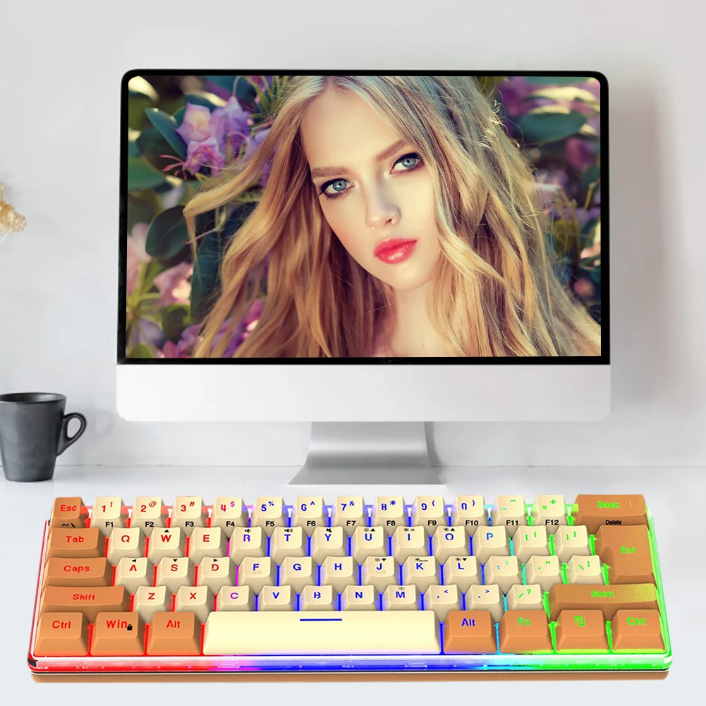 

USB-клавиатура игровая Проводная с RGB-подсветкой, 61 клавиша