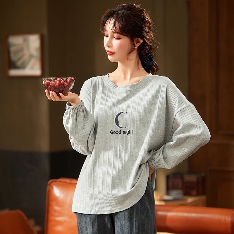 pajamas women's spring  autumn new sweet  lovely loose leisure large size student autumn  winter home clothes