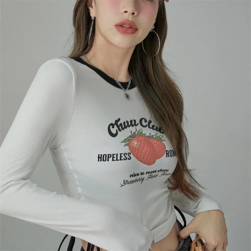 

Футболка CHUU Женская с длинным рукавом, с принтом клубники, осень 2022