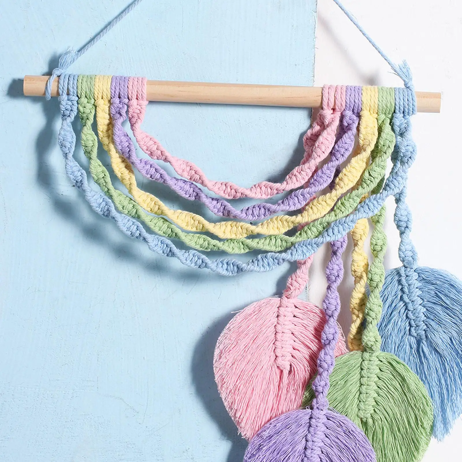 

Boho Macrame Rainbow Wall Hanging Hand Woven Fringe Ornament Tassels Pendant for Baby Room Nursery Bedroom Apartment Decor
