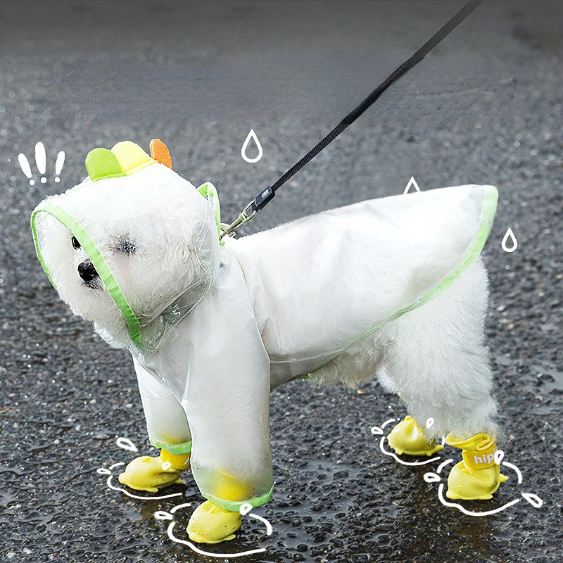 

Dog Transforms Into Dinosaur Transparent Frosted Raincoat Teddy Clothes Small and Medium Sized Dog Two Legged Cloak Pet Raincoat