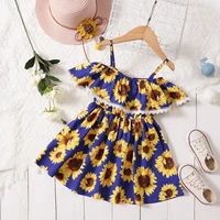 summer girls fashion off the shoulder ruffled sunflower dress