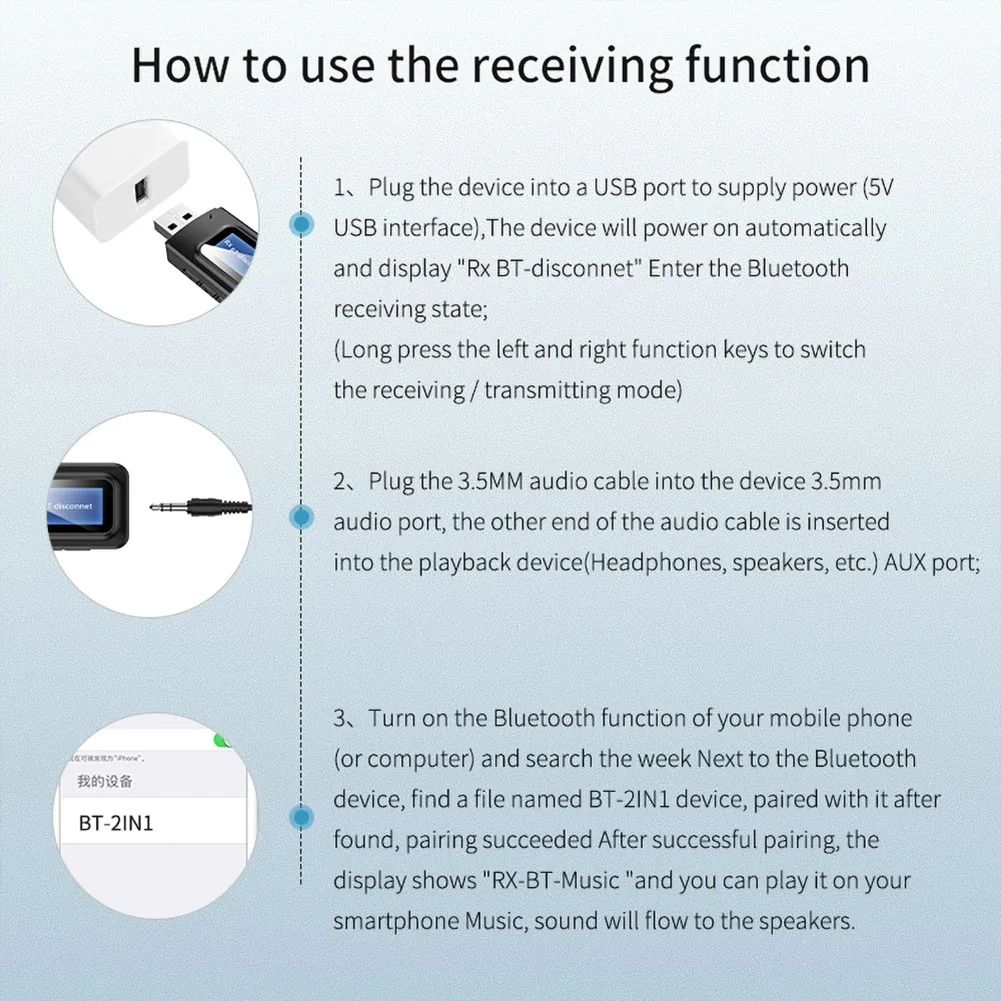 

A2DP Bluetooth 5.0 Transmitter & Audio Receiver AVRCP Black V5.0 EDR With USB Plug Bluetooth Adapter 10m / 33ft