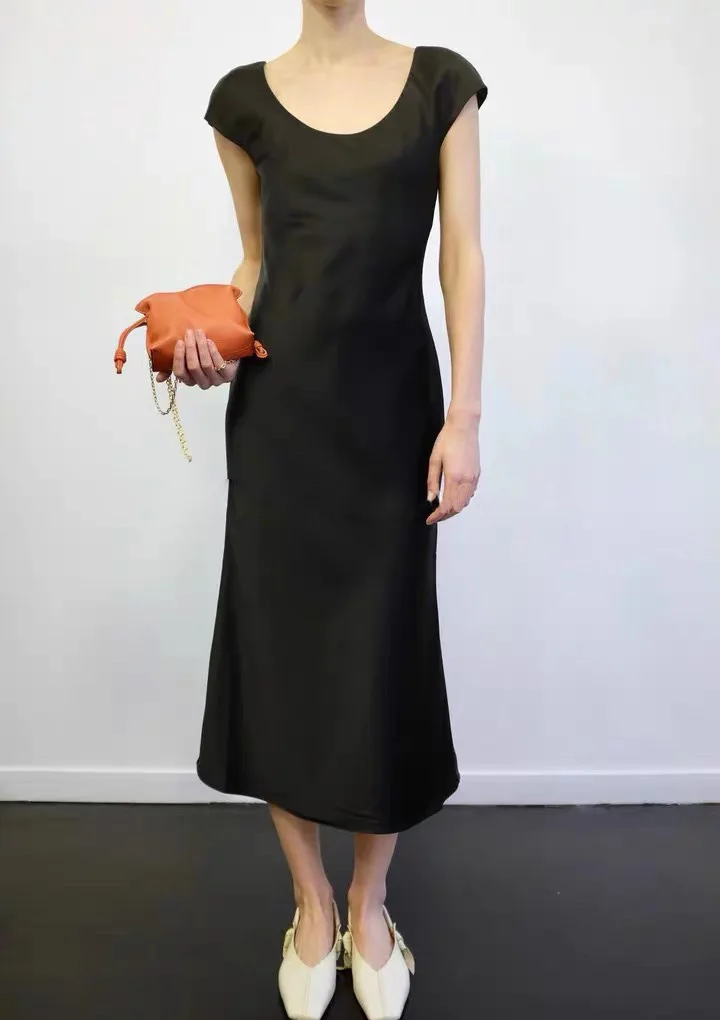 

Women Robe Slim High Waist Solid Color U-Neck Short Sleeve Dress Casual