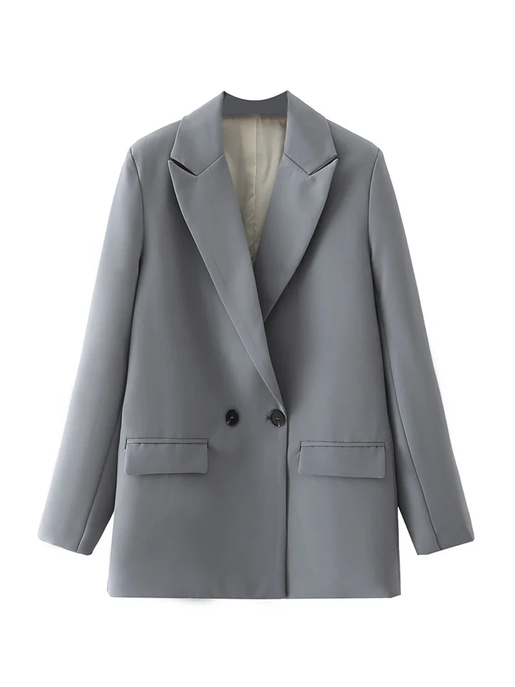 Fashion Notched Collar Long Sleeve Ladies Outerwear Stylish Tops Women Chic Office Lady Double Breasted Blazer Vintage Coat