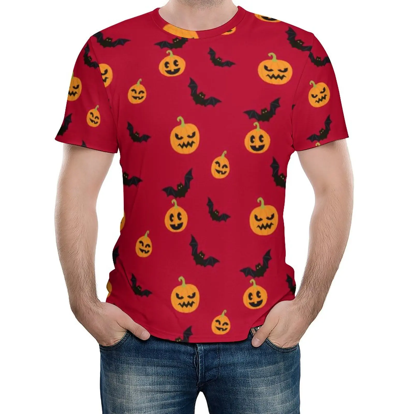 

Футболка мужская черная с рисунком летучей мыши, милая винтажная рубашка на Хэллоуин, с рисунком Красной тыквы, с круглым вырезом, летняя одежда с графическим принтом, 4XL, 5XL, 6XL