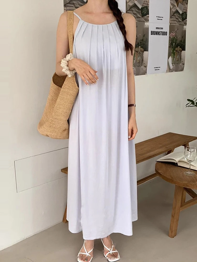 Женское плиссированное платье Clothland с открытой спиной на бретельках без рукавов