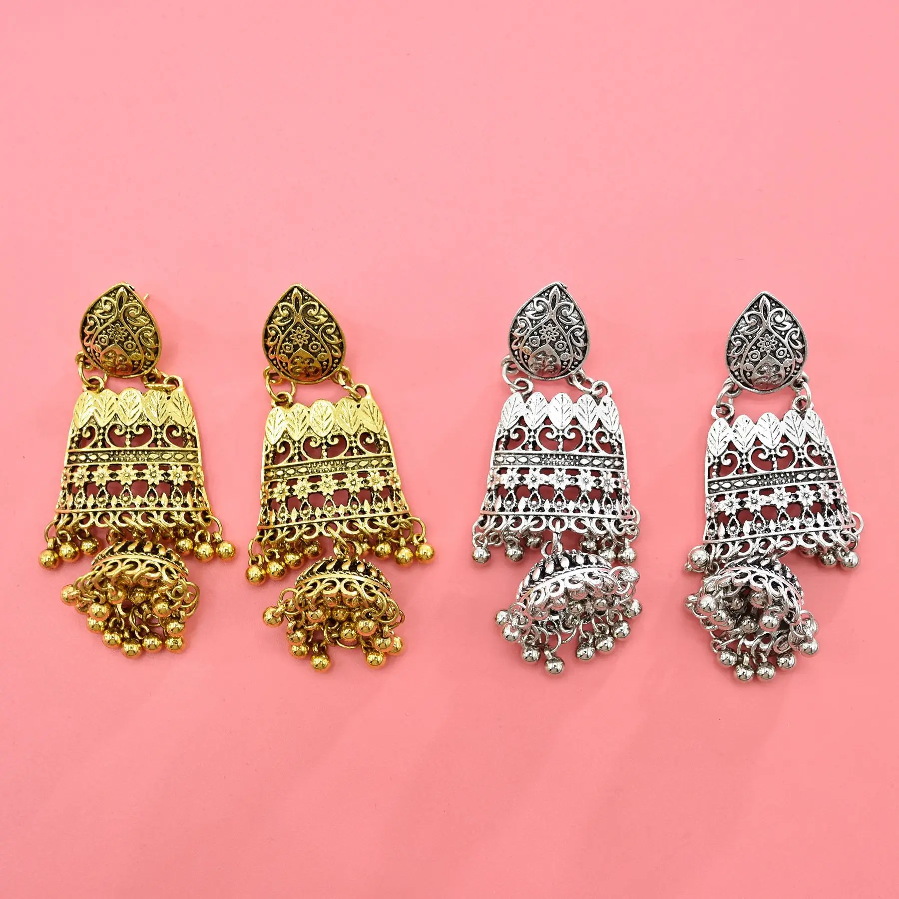 Индийские серьги Jhumka для женщин винтажные Большие колокольчики кисточки