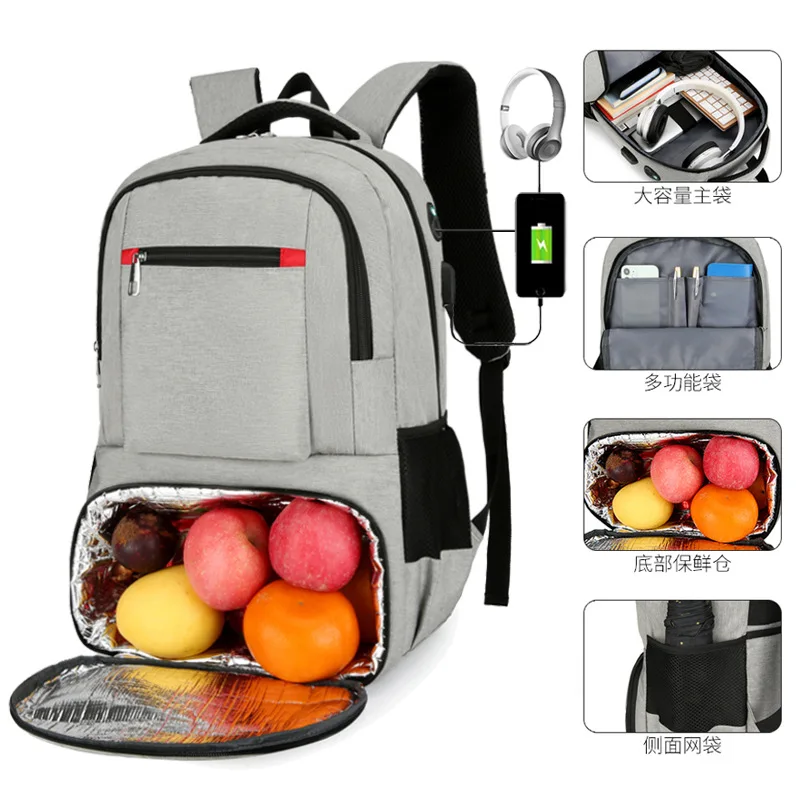 Camping Picnic Backpack Lunch Bag Men Business Backpack With USB Charging Port Laptop Bag Aluminum Foil Thermal Insulation Bag