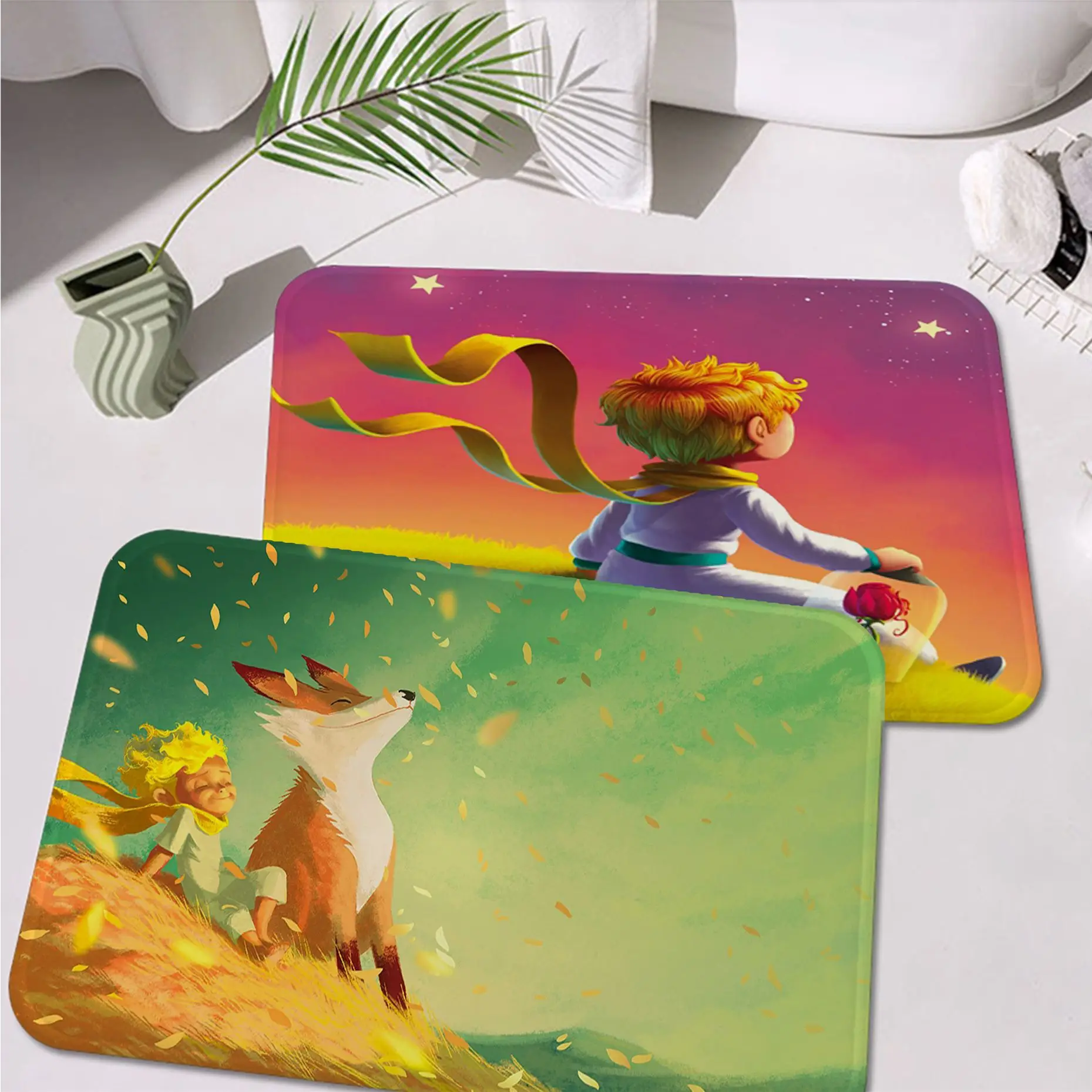 

The Little Prince and The Fox Door Mat Non-Slip Laundry Room Mat Laundry Decor Balcony Child Living Room Bedside Mats