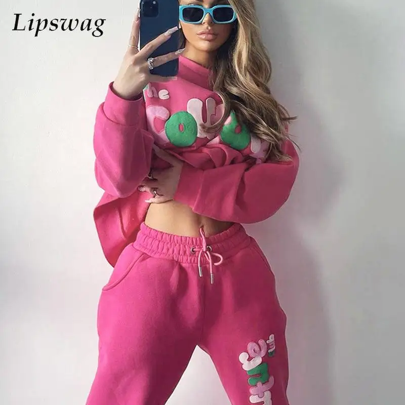 

Модный спортивный костюм с надписью, Повседневный пуловер с круглым вырезом и длинным рукавом, топ и свободные спортивные штаны, наряды, Осе...