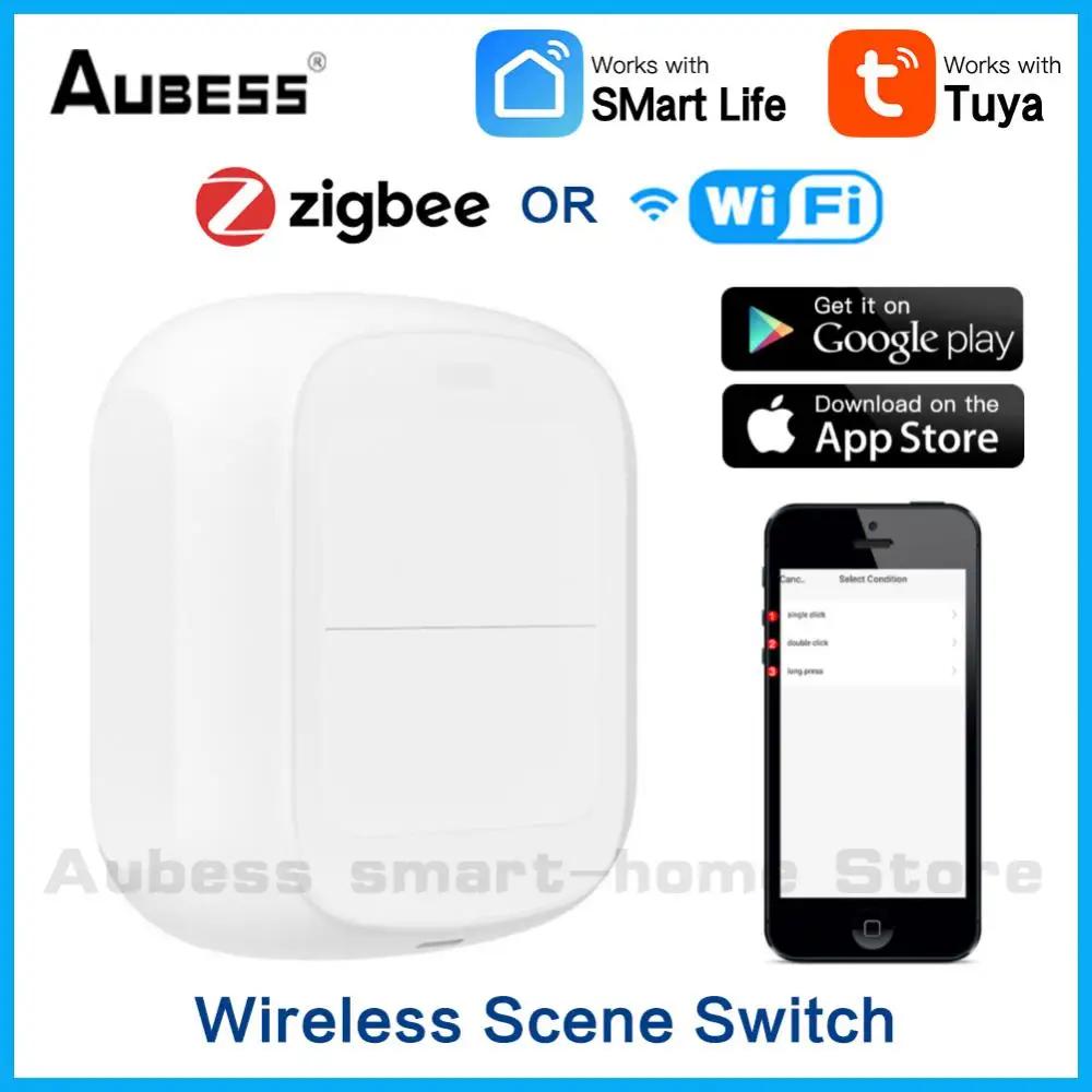 

Беспроводной кнопочный контроллер с 2 клавишами, Wi-Fi/ZigBee