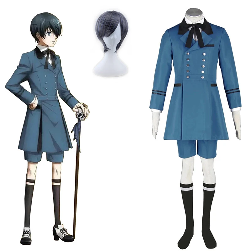

Black Butler Kuroshitsuji Ciel Phantomhive Cosplay Costume Emboitement Sebasti Kuroshitsuji Aristocrat Cosplay Costume and Wigs