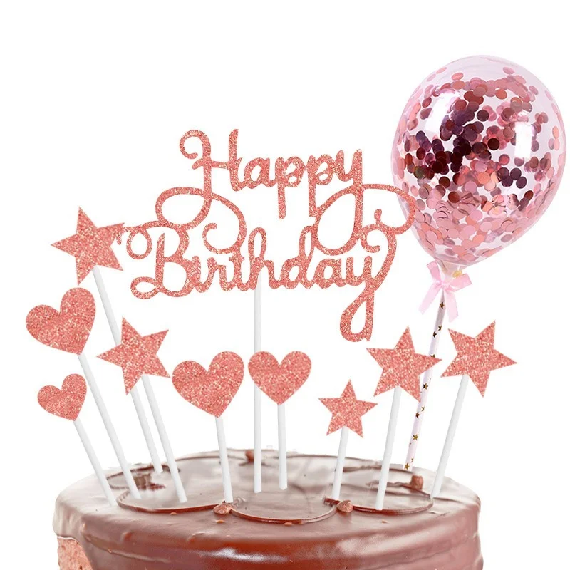 

Love heart Star Cake Topper birthday balloons Happy Birthday Cake Topper Dessert Decoration For Birthday Party Lovely Gift