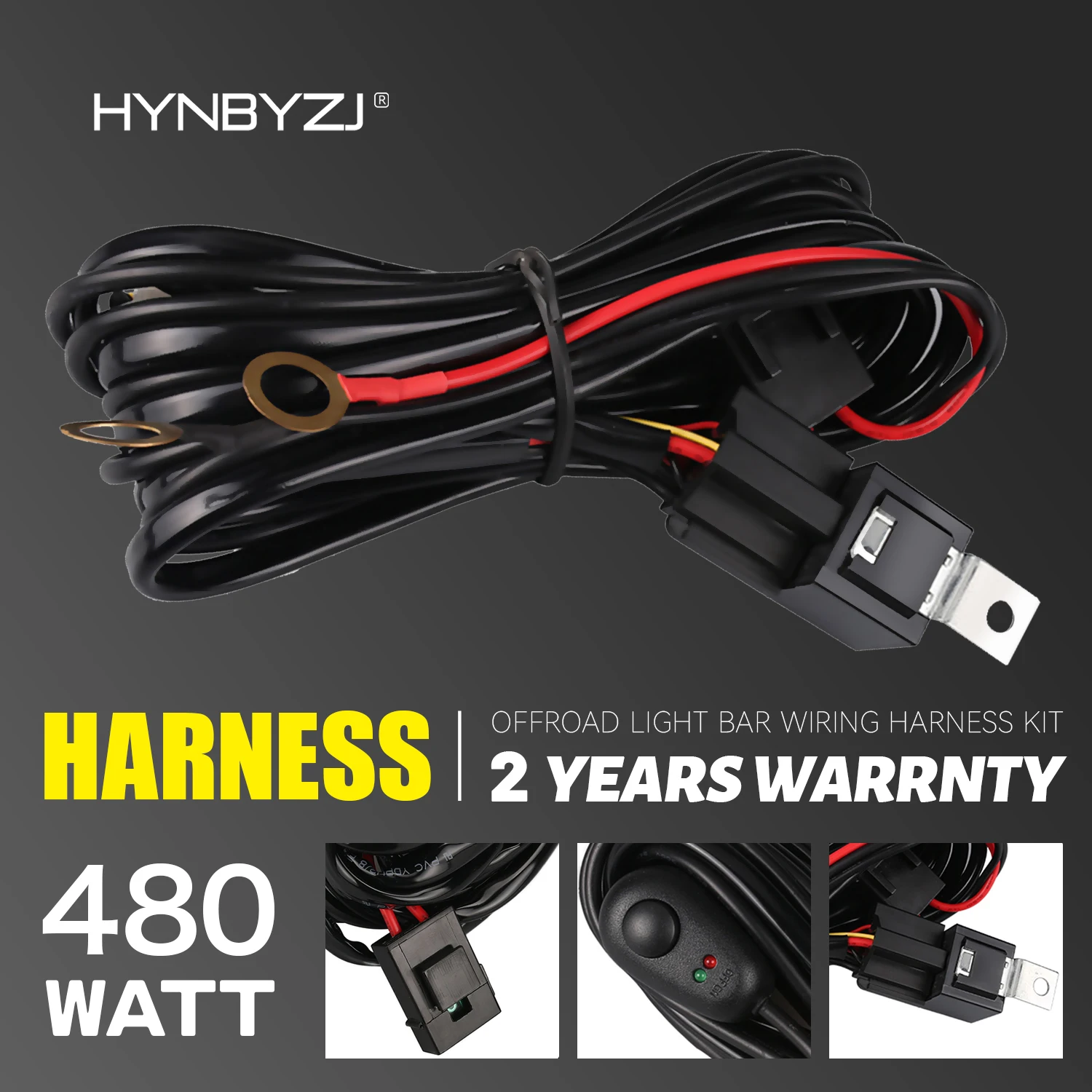 

HYNBYZJ Car LED Light Bar Wire 2.5M 12V 24V 40A Wiring Harness Relay Loom Cable Kit Fuse for Auto Driving Offroad Led Work Lamp