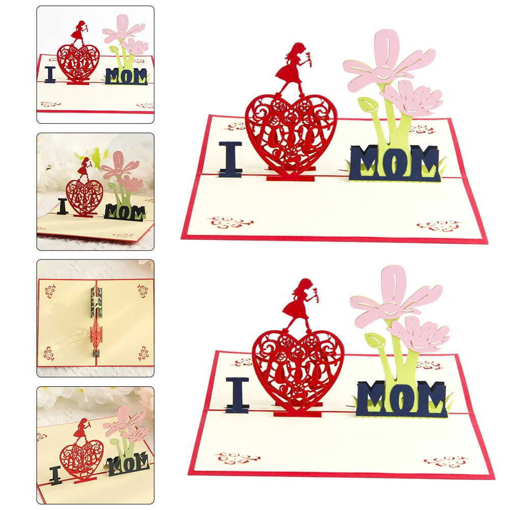 

2Pcs Holiday Greeting Cards Birthday Cards 3D Blessing Cards Paper Wishes Cards