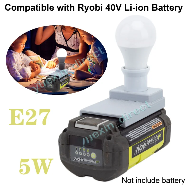 For Ryobi 40V Li-ion Battery New Cordless Portable E27 Bulb Lamp LED Light For Indoor And Outdoor Work Light