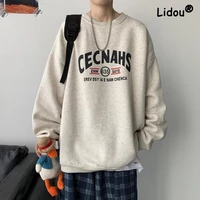 fashion casual printing letter top man high quality long sleeve loose o collar streetwear trend all match male sweatshirts 2022
