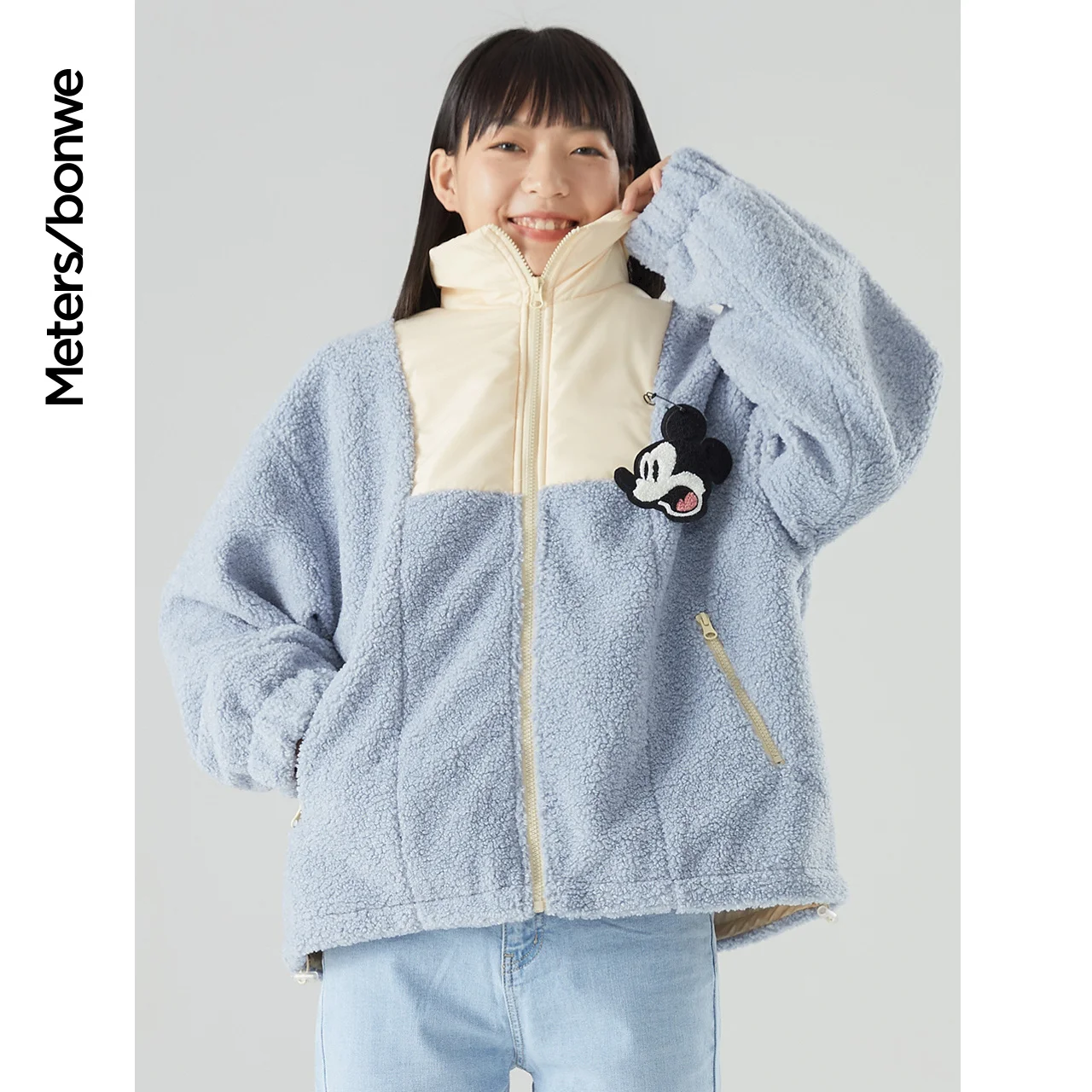 

Куртка Metersbonwe женская с вышивкой, Корейская теплая короткая Свободная верхняя одежда с мультяшным дизайном из овечьего меха контрастных цв...