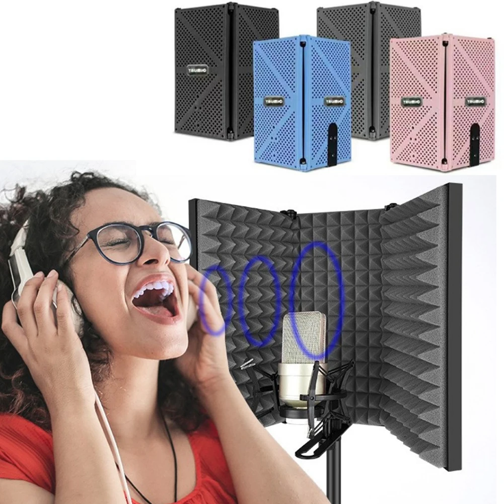 

Foldable 3 Panel Microphone Isolation Shield Wind Screen For Studio Recording Multi-layer Noise Reduction Sound Absorbing Plate