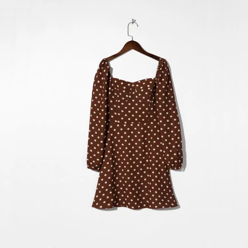 

Summer Women's Casual Dot Print Square Neck Long Sleeve Slim Dress