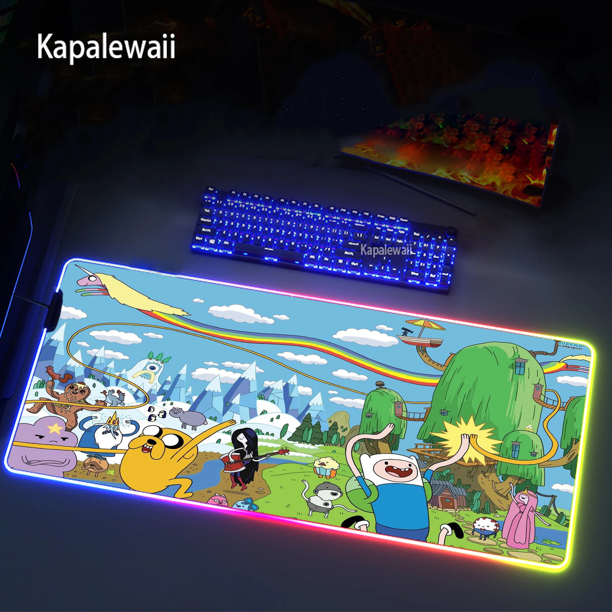 

Adventure Time RGB Gaming Mouse Pad Computer Mousepad Large Mouse Pad Gamer Mat Big Mause Pad PC Desk Play Mat With Backlit