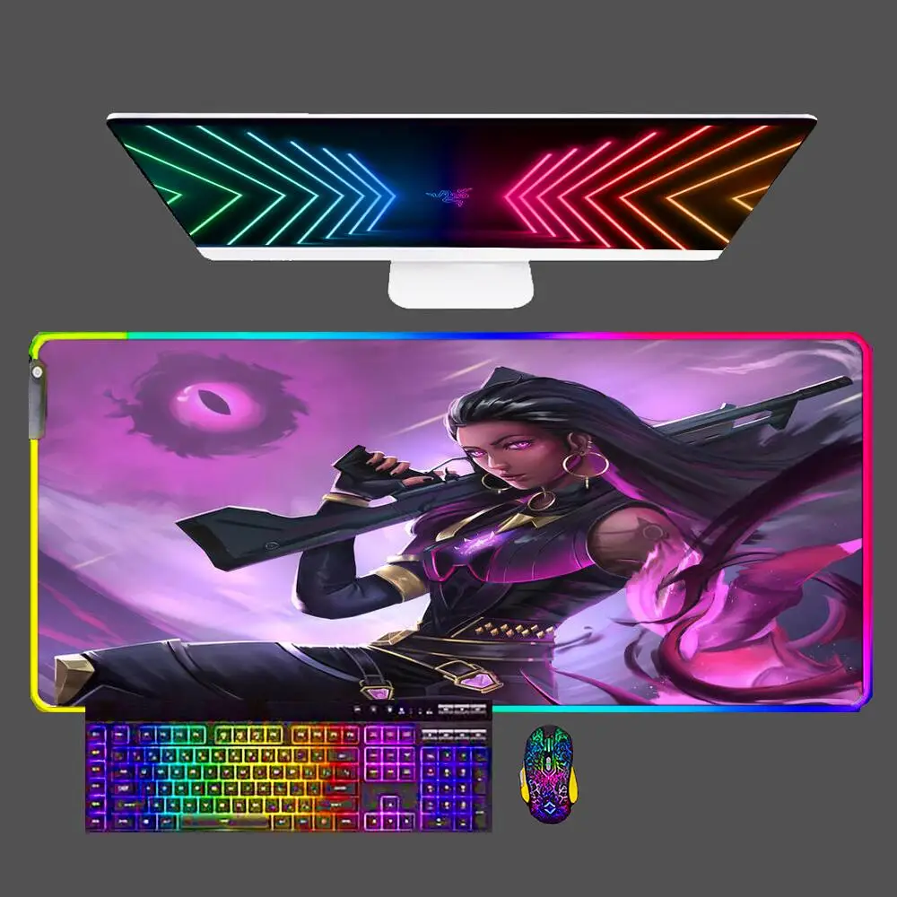 

Anime Valorant Large Mouse Pad LED Gamer Desk Mat RGB Modern Table Keyboard Laptop Carpet XXL Gaming Soft Mousepad for CS GO LOL