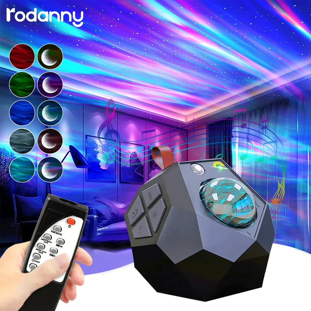 Rodanny LED Polygon Sky Projector With Bluetooth Play Music Room Decoration Moonlight Star Projection Waves Christmas Gifts