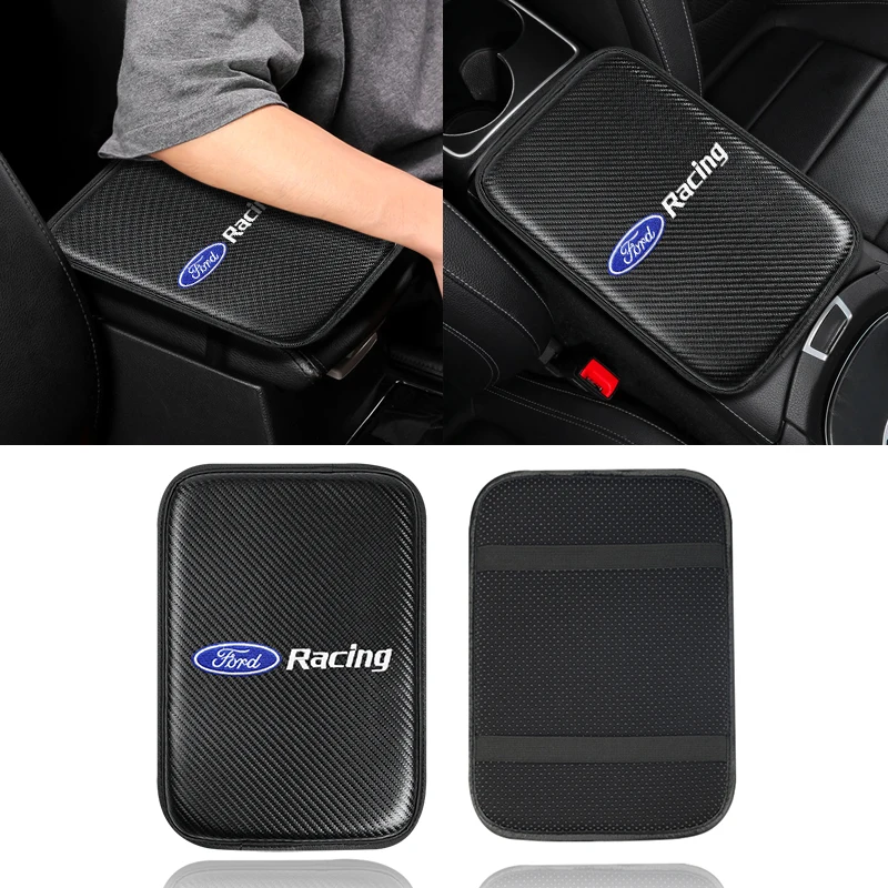 

For Ford Decoration Leather Car Armrests Cover Carbon Fiber Embroider Elbow Rest Cover Focus Mondeo Kuga Fiesta MK7 Escort Edge