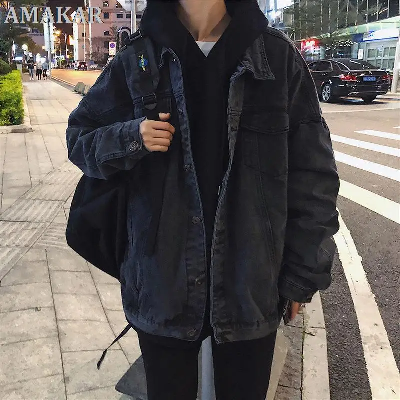 

Men All -match Loose Jackets Denim Streetwear Leisure Mens Outwear Chic Vintage Autumn Retro Korean Style Fashion Solid