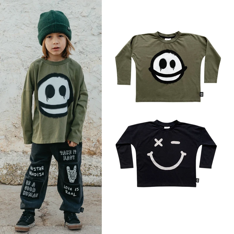 

Kids Long T-shirt 2023 Autumn LMH Boys Cool People Smile Longsleeve Girls Printed Happy Sad T-shirt for Autumn Clothes