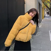 2021 new winter corduroy short jacket women korean style thick zipper cotton parkas woman stand collor warm outwear bubble coats