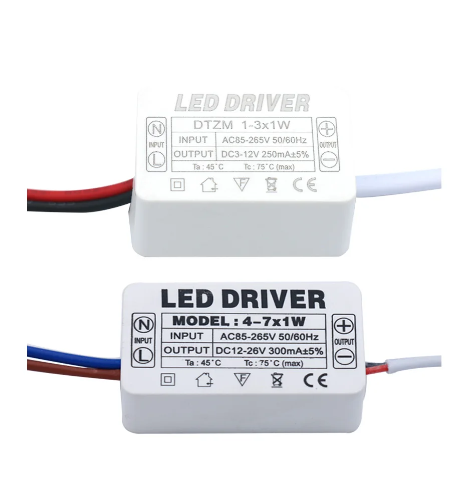 Controlador LED de 300mA o 250mA, 1W, 3W, 5W, 7W, 12W, 18W, 25W, 36W, Unidad de fuente de alimentación LED, transformadores de iluminación de AC85-265V, bombilla LED