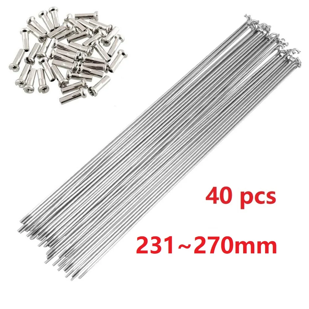 

40PCS 231mm-270mm 14G Silver Bike Spokes With Nipples Stainless Steel Mountain Road High Strength Folding