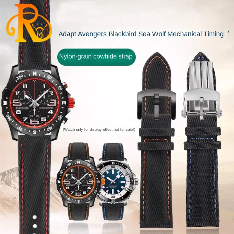 For Breitling Nylon Lea/ther watch Strap Yellow wolf SB0147 Blackbird Avenger canvas watchband 22mm men bracelet Folding buckle