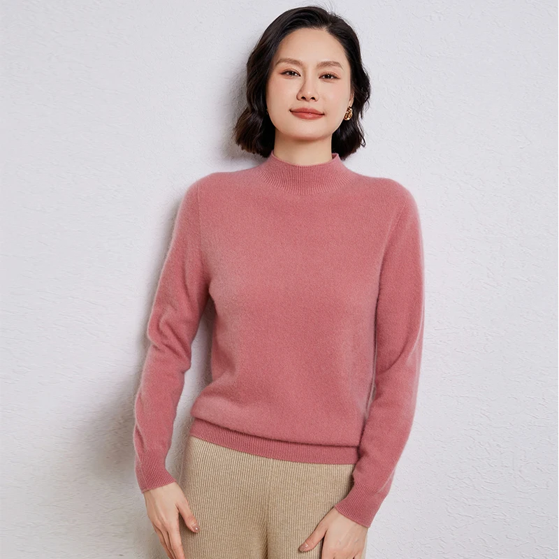 Женский свитер из 100% чистой шерсти полуводолазка вязаный пуловер повседневные