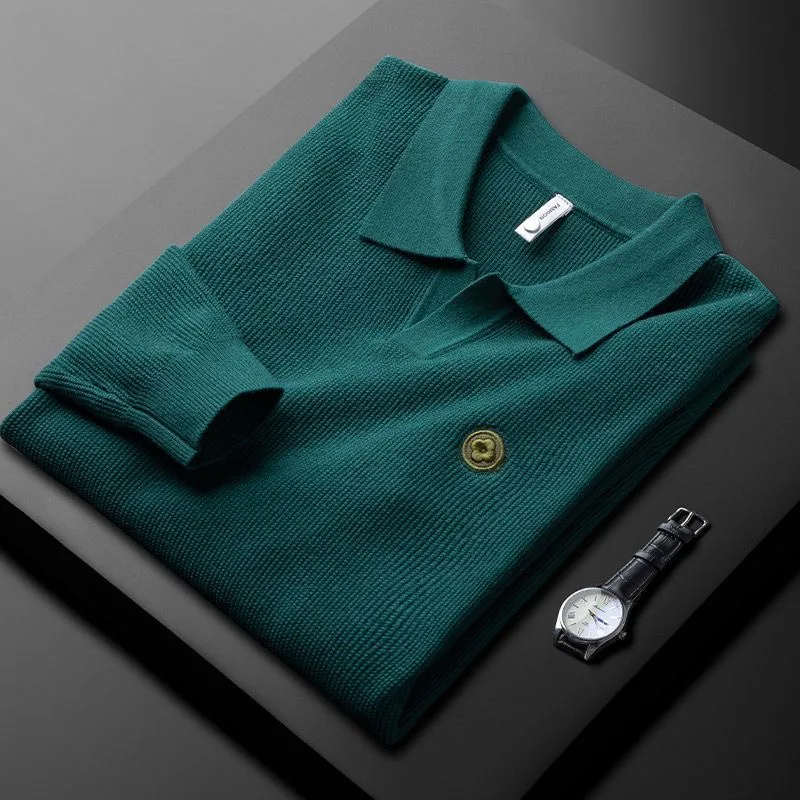 

High end brand embroidered lapel long sleeved T-shirt Men's 2022 autumn and winter new casual fashion versatile sweater pullover