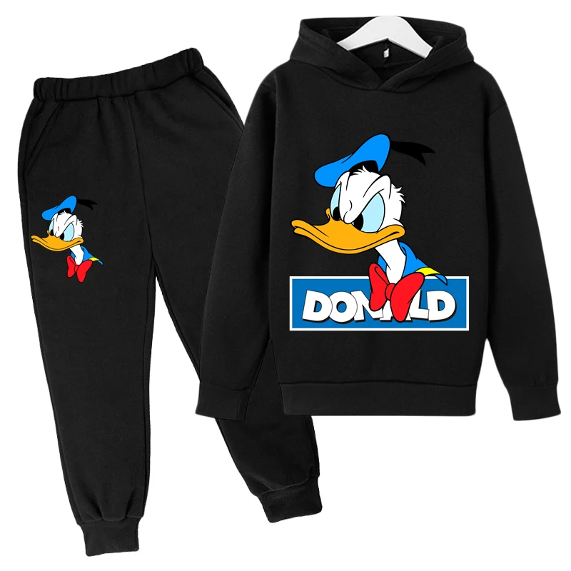 

1-16 Years Children Donald Duck Cartoon Hoodies Set Baby Suit Kids Clothes Boys Girls Clothing Pullovers Long Pants Kids Set