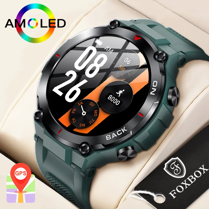 

Смарт-часы FOXBOX мужские с GPS, AMOLED-экраном, 450 мАч