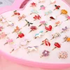 Cute Adjustable Rings for Children Girls Pretend Play Makeup Toys Cartoon Crystal Jewelry Alloy Animal Enamel Ring Gift for Girl 6