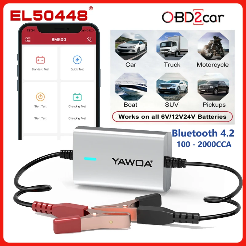 

Тестер автомобильного аккумулятора 100-2000CCA Bluetooth 4.2 подключение 100-2000CCA 6 в/12 В/24 В BM500 автоматический анализатор заряда аккумулятора