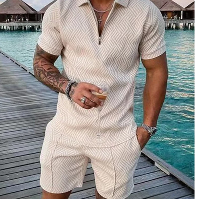 Summer Men's Sports Tracksuit Short Sleeve Polo Shirt Set Brand Men Clothing 2 Pieces Casual Short Tracksuit Men Jogging Outfits