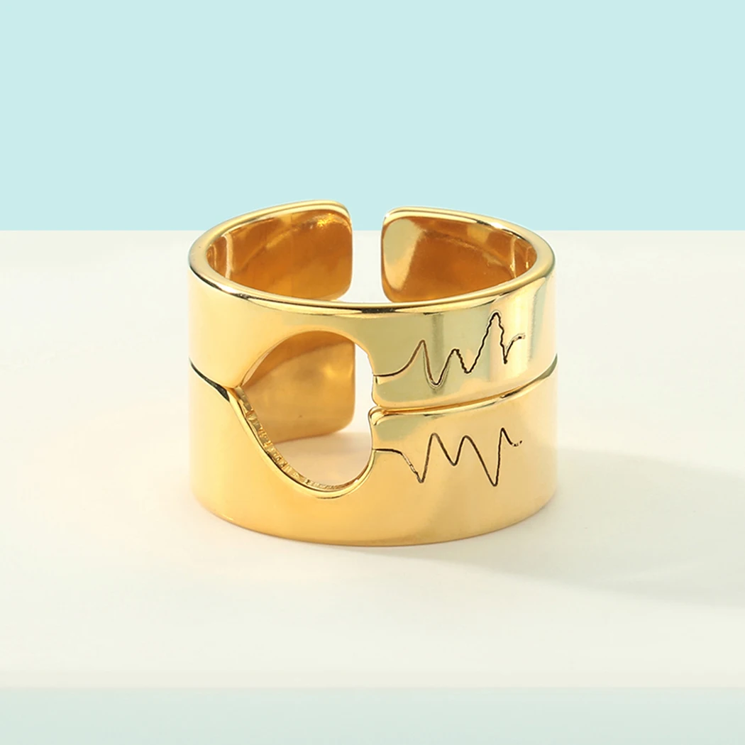 

2pcs Ecg Registered Nurse Heartbeat Promise Couple Open Rings for Women Stainless Steel Matching Alternative Ring Doctor Gift